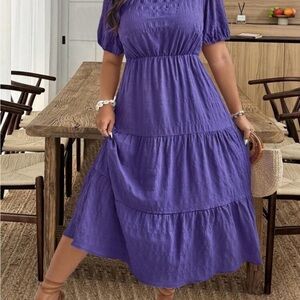 SHEIN Purple Tiered Midi Dress with Short Puff Sleeves